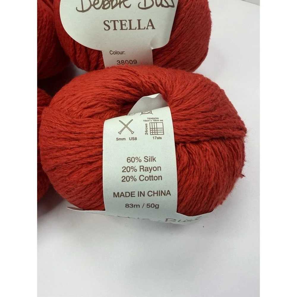 10 Skeins Debbie Bliss Stella Red Silk Rayon Cotton